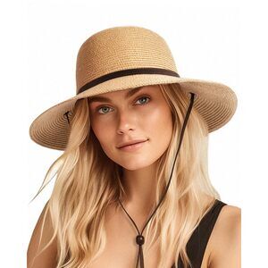 Wide Brim Sun Hat UPF 80+ Summer Straw for Women Khaki